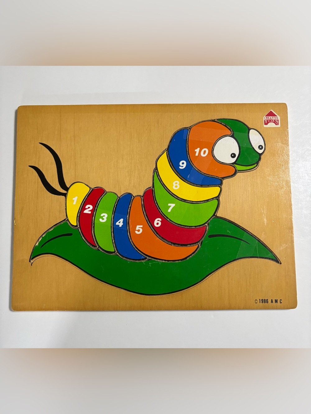Vintage Wooden Colorful Numbered Caterpillar Puzzle 12 Pieces 1986